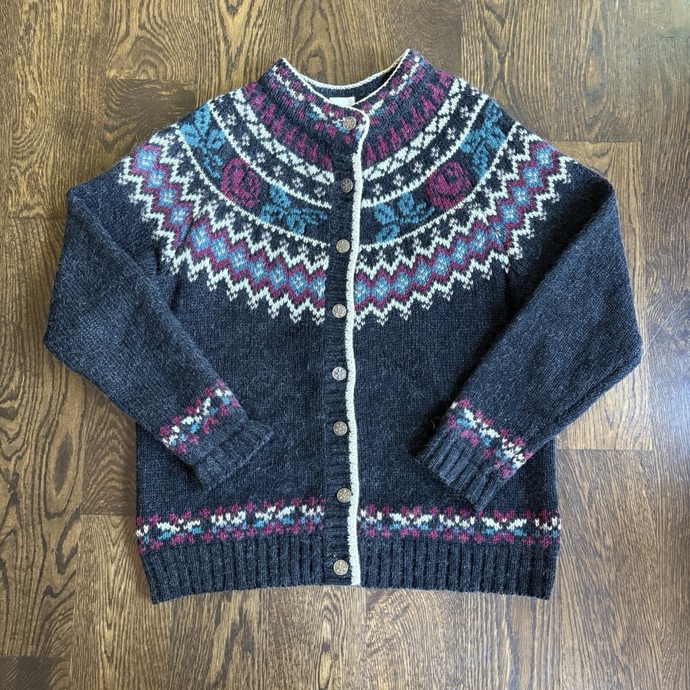 Vtg Woolrich Mohair Wool Fair Isle Cardigan Sweater XL Nordic Snowflake Button